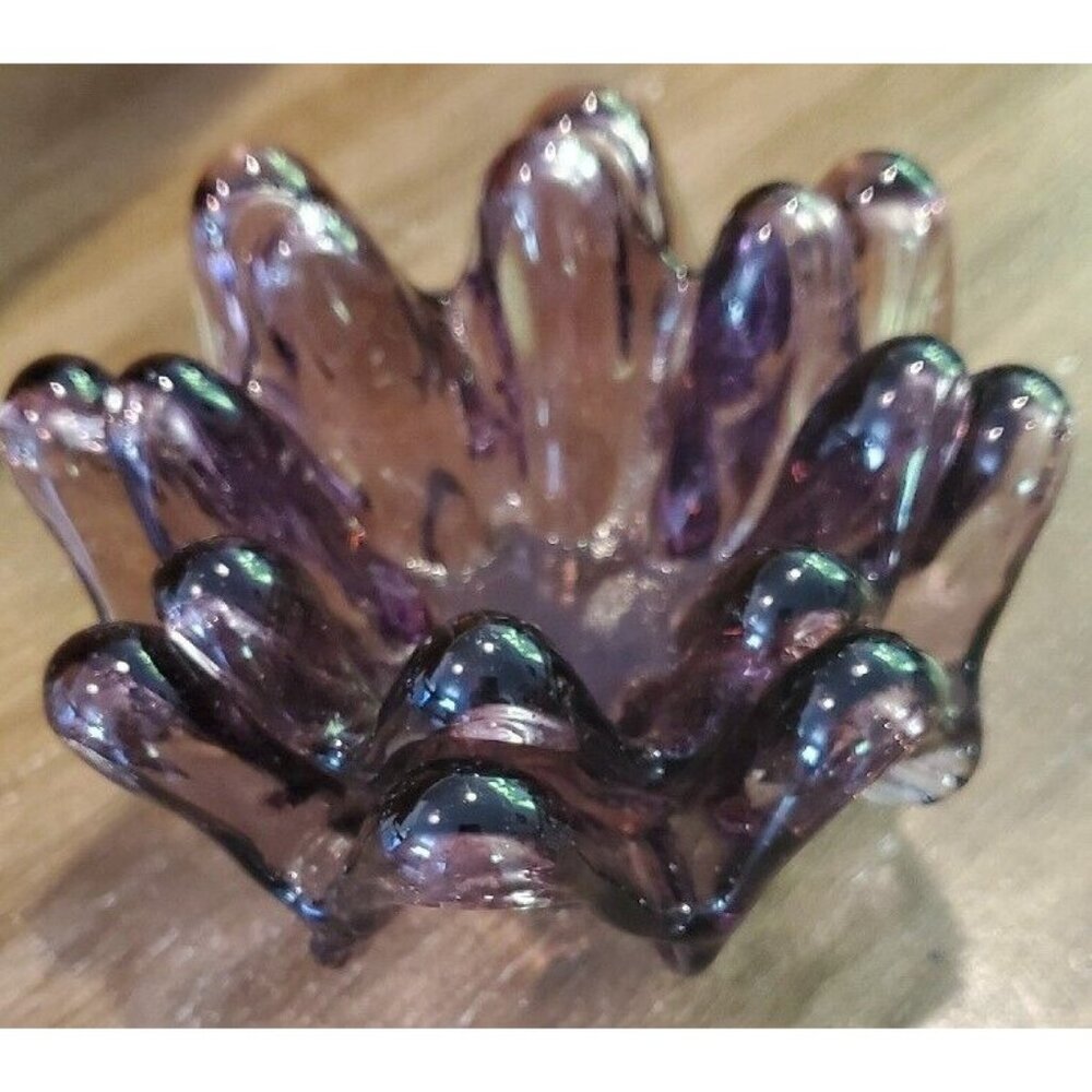 Vtg 8 Finger Amethyst Candle Glass Holders 2 Piece Set